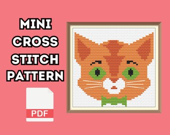 Cute cat head pdf mini cross stitch pattern easy for beginners to embroider,cat cross stitch chart,