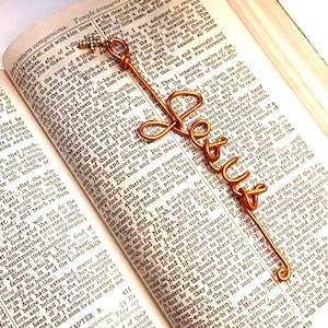 Jesus Bookmark with decorative cross charm in bronze