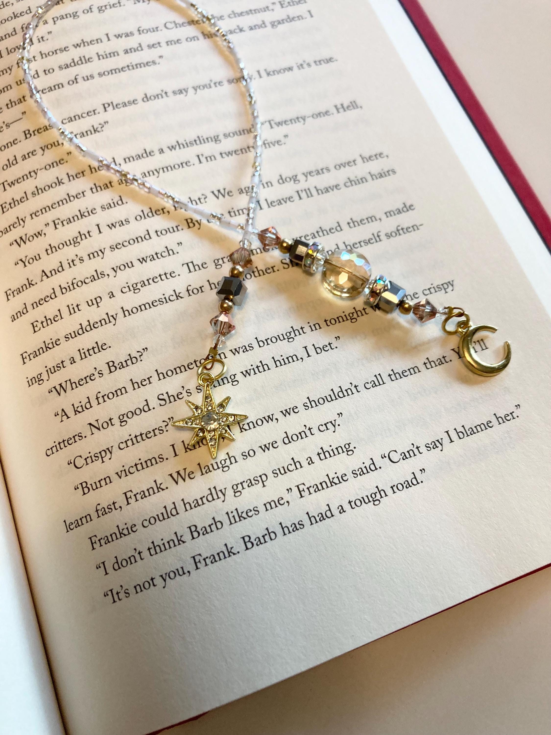 Handmade Beaded Bookmark: Sun and Moon Charm, Pink Hues