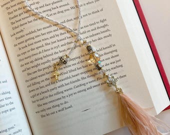 Handmade Beaded Bookmark with Blush Pink Feather