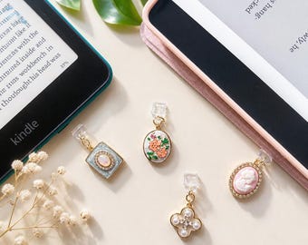 Vintage Inspired Kindle Dust Plug Charm| Floral, Opal, Cameo, Pearl E-Reader Accessory| iPhone Accessory