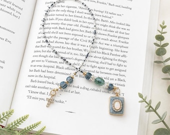Handmade Blue Beaded Bookmark Thong with Charm: Book Lover Gift