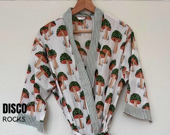 Mushroom Print Kimono Robe