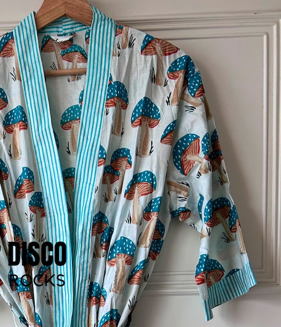 Cotton Mushroom Print Kimono Robe
