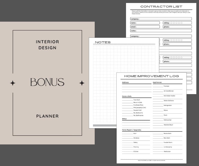 Interior Design Planner Room-by-room Checklist Home Renovation Decision ...