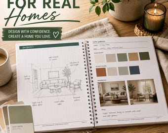Planificador de renovación del hogar para hacerlo tú mismo, cuaderno de trabajo de diseño de interiores, diseño de casas paso a paso, guía completa para la renovación de habitaciones, tablero de inspiración, paleta de colores, presupuesto