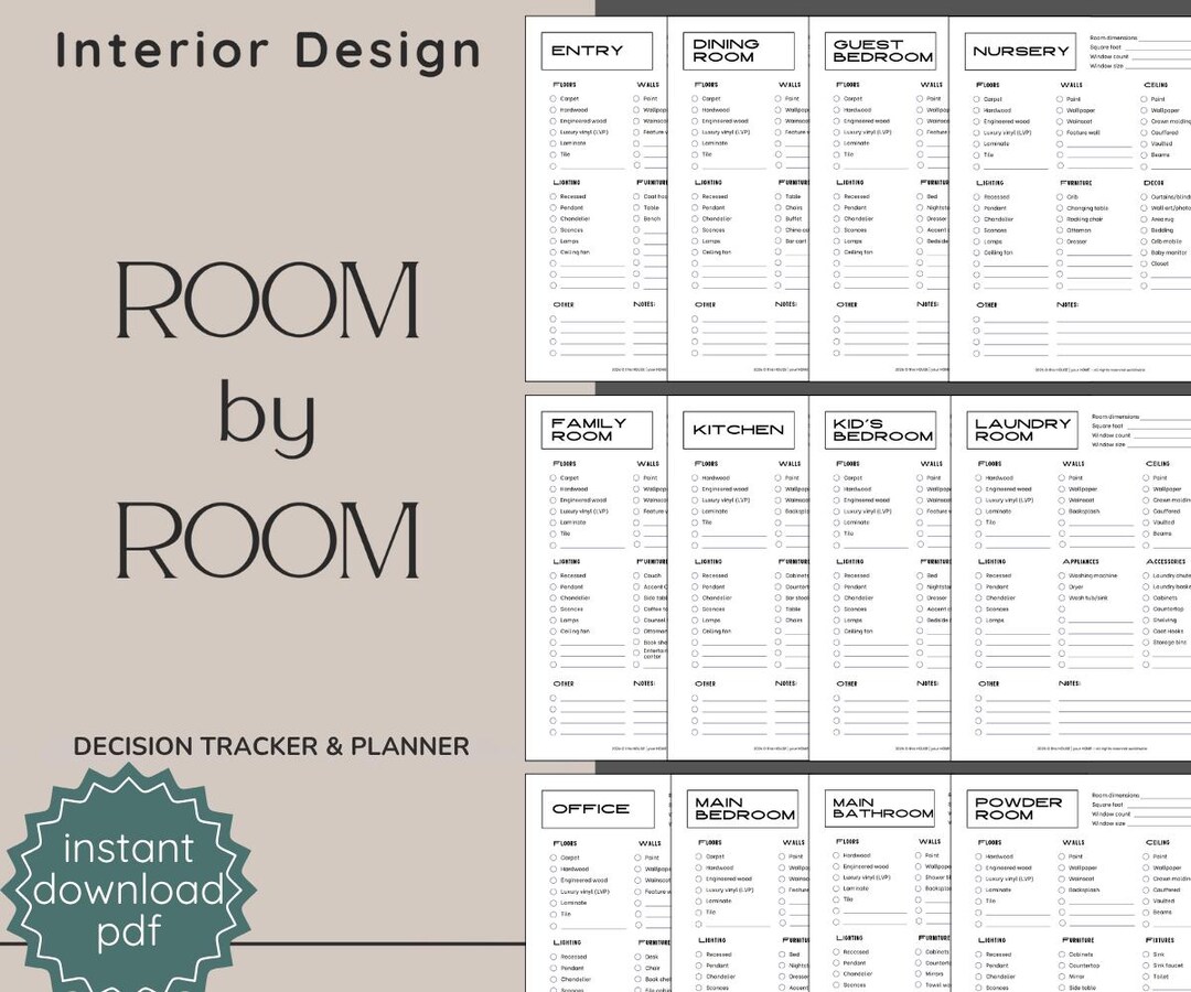Interior Design Planner Room-by-room Checklist Home Renovation Decision ...