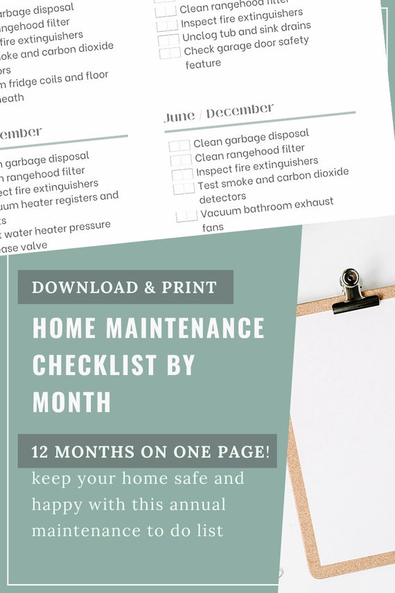 Annual Home Maintenance Checklist PDF Digital Download Etsy