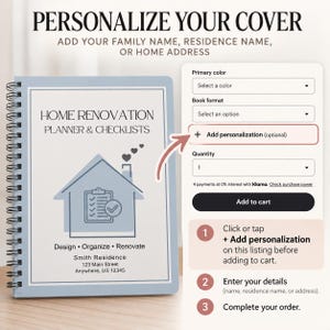 Home Renovation Planner Book Remodel Project Organizer for Homeowner DIY Design Planning Workbook Printed Personalized Improvement Checklist image 4