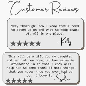 May include: A graphic display titled Customer Reviews featuring two light gray rectangular text boxes with rounded corners. Each box contains a five-star rating and a customer testimonial. The first is from Kelly, the second is from Salina.