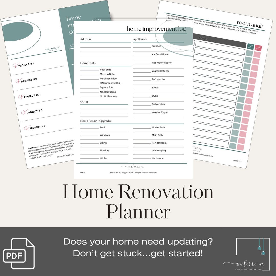 Home Renovation Planner Printable New Home Project Organizer Worksheet ...
