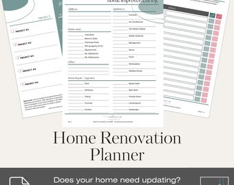 Planificador de renovación del hogar imprimible, organizador de proyectos para casas nuevas, hoja de trabajo para carpeta, actualizaciones de la casa, lista de verificación de reparación de habitaciones, rastreador para propietarios de viviendas