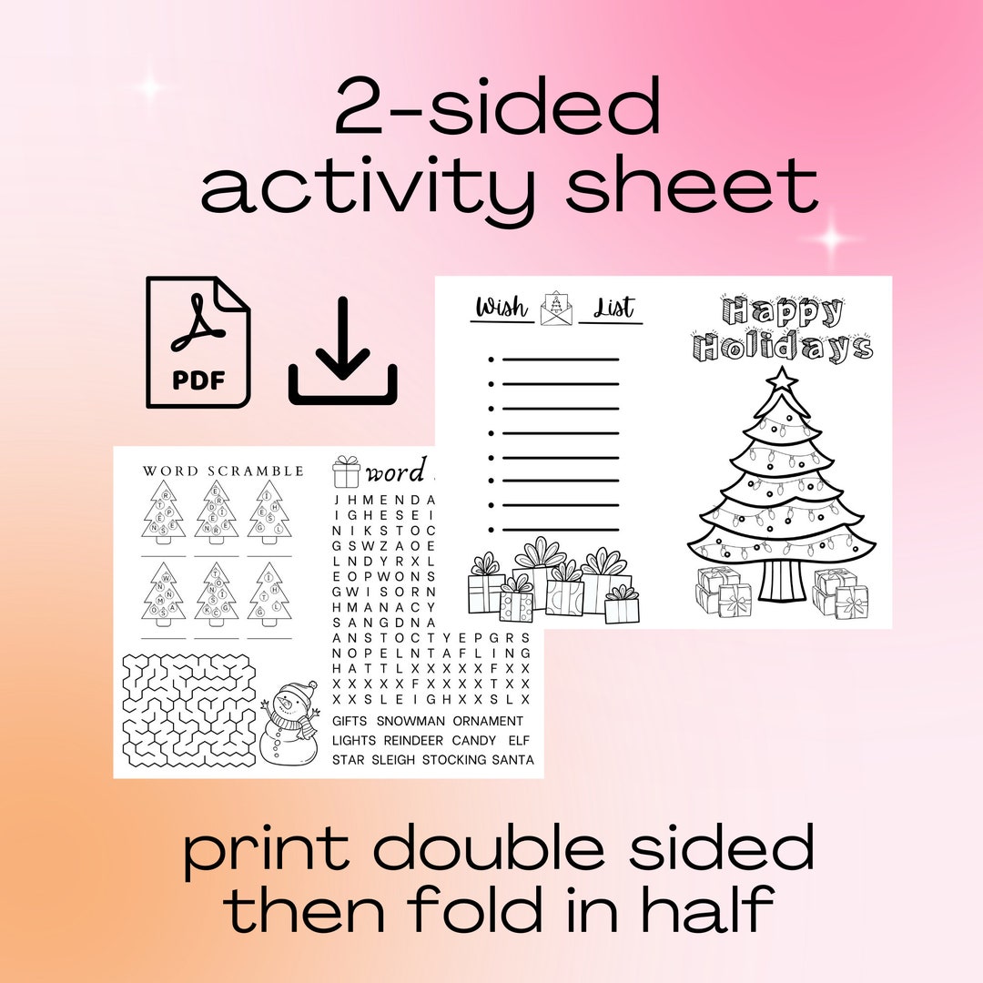 Christmas Activity Sheet Christmas Party Activity for Kids Etsy