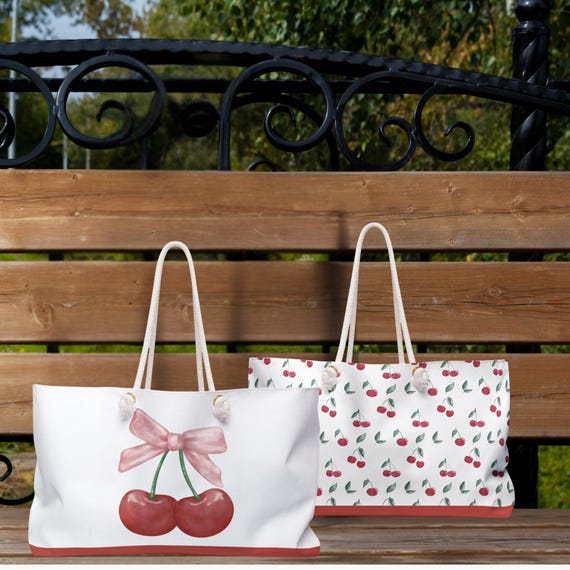 Charming Cherry Weekender Bag Cute Pink Coquette Travel Tote for