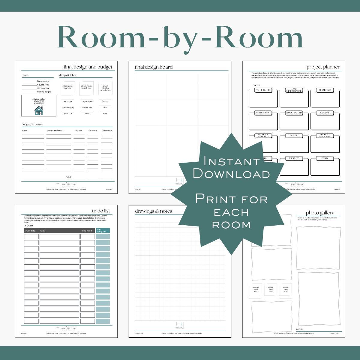 Room Design Planner Printable Step-by-step Interior Design Tracker for ...