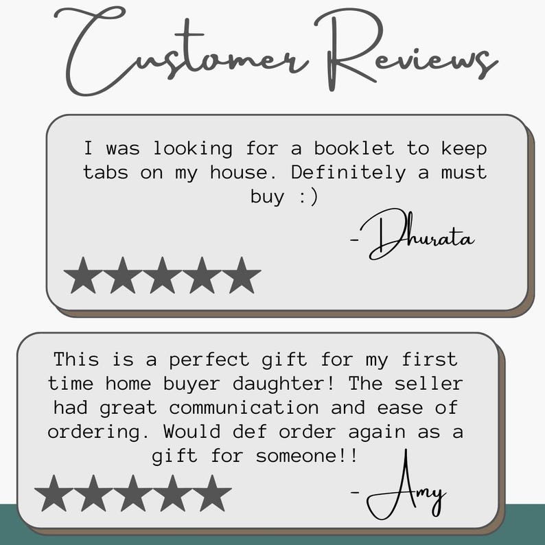 May include: A graphic display titled Customer Reviews featuring two rectangular text boxes with rounded corners. Each box contains a five-star rating and a customer testimonial. The first is from Dhurata and the second is from Amy.