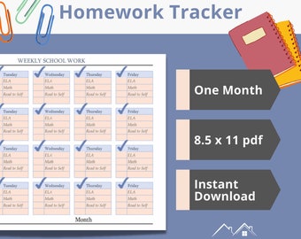 FOR KIDS |Summer Reading log | Homework Tracker | Assignment Tracker | Homework Chart for kids | Homework sheet | Prints Letter Size