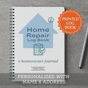 Home Repair Log Book Printed Homeowner Journal Custom Name Spiral Paperback New House Record Keeping Binder Personalized Housewarming Gift