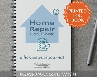 Home Repair Log Book Printed Homeowner Journal Custom Name Spiral Paperback New House Record Keeping Binder Personalized Housewarming Gift