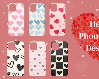 6 conceptions de coques de téléphone de sublimation de coeur | Coques de téléphone coeur | Lot de coques de téléphone pour sublimation | Conception de sublimation iPhone | Conception POD | PNG