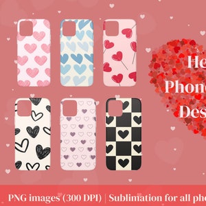 6 Heart Sublimation Phone Case Designs | Heart Phone Cases | Sublimation Phone Case Bundle | iPhone Sublimation Design | POD Design | PNG