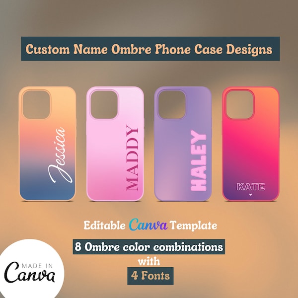Custom Name Sublimation Phone Case Designs, Ombre Phone Case, Canva Editable Template, iPhone Case Design, Sublimation Phone Case Bundle