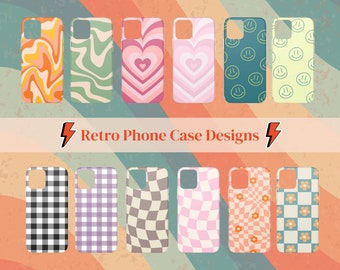Designs de coques de téléphone rétro : ensemble PNG sublimation (téléchargement numérique)