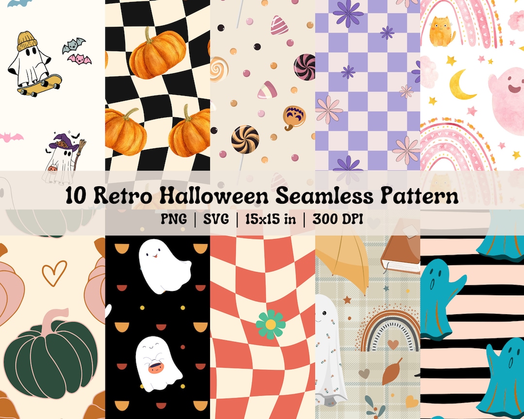 Retro Halloween Seamless Pattern, Halloween Pattern PNG, Pumpkin SVG ...
