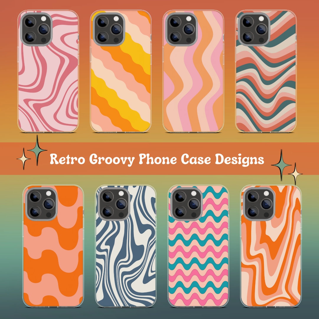 8 Retro Sublimation Phone Case Designs, Retro Groovy PNG, Retro Phone