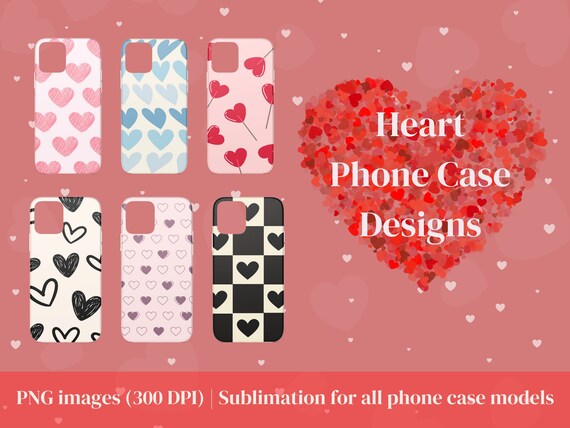 Heart Phone Case Sublimation Designs: iPhone, POD (PNG, 300 DPI)