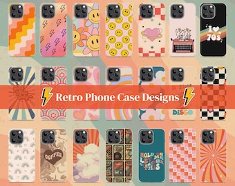 Designs de coques de téléphone rétro : ensemble PNG sublimation (téléchargement numérique)