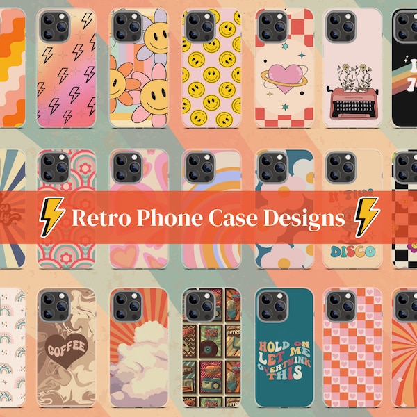 30 Retro Sublimation Phone Case Designs, Retro Phone Case PNG, Sublimation Phone Case Bundle, Phone Sublimation Template for Custom Cases