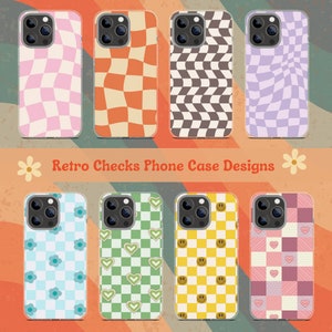 8 Retro Sublimation Telefon Hülle Designs, Retro Schachbrettmuster, Groovy Retro Muster, Retro Telefonhülle PNG, Telefon Sublimation Vorlage