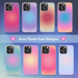 May include: Set of 8 phone cases with colorful gradient backgrounds and inspirational quotes. The quotes include "you are enough", "find the peace", "prioritize your peace", "be grateful", "progress not perfection", "feel the vibe", "good vibes only", and "everything is working out".