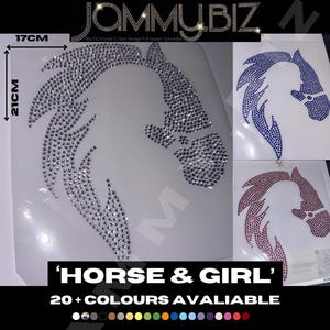 Horse & Girl Hotfix DIY Rhinestone Crystal Bling Diamante Heat Transfer Apparel Motif Patch Applique Iron On Love Horses- Colours available