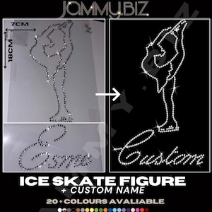 Crystal Ice Skate Figure & Custom Name set, Ice Skating, Personalised -Iron On Hot Fix Rhinestone Diamante Heat Transfer Apparel Motif Patch