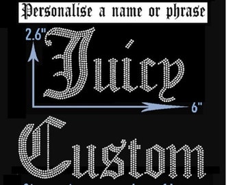 Alte englische Bling-Schrift - Personalisierte - Benutzerdefinierte Eisen auf Hot Fix DIY Strass Diamante Wärmetransfer Bekleidungsmotiv Aufnäher