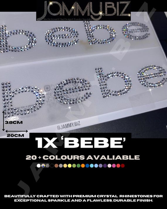 1x Bebe Crystal Logo Rhinestone Hot Fix Iron on Heat Diamante