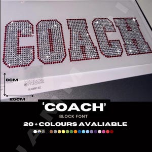 COACH Rhinestone Hot fix Siam Red/Crystal Clear Iron on Crystal Diamante Patch Block Effect Applique Motif Heat Transfer Cheer- Dance Jacket