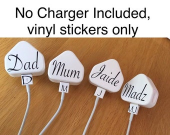BUY 1 GET 1 FREE! Apple I Phone Charger Plug Vinyl Sticker Custom Personalised Name Only Black Fast Post No Charger Included