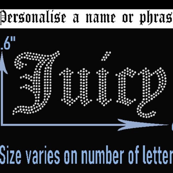 Old English Bling Schriftart - Personalisiert - Benutzerdefinierte Aufbügeln Hot Fix DIY Strass Diamante Heat Transfer Bekleidung Motiv Patch