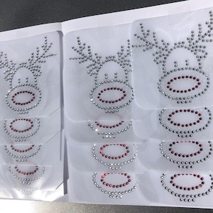 Cute Christmas 1 X Red Nose Reindeer Crystal Rhinestone Hot Fix Iron On Heat Diamante Transfer Patch Applique Motif DIY Sparkly