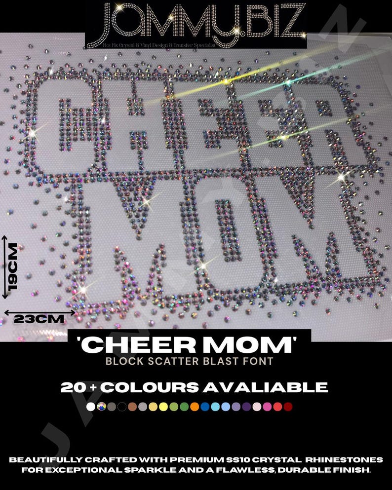 CHEER MOM Rhinestone Hot Fix AB Crystal Iron on Bling Diamante Patch ...