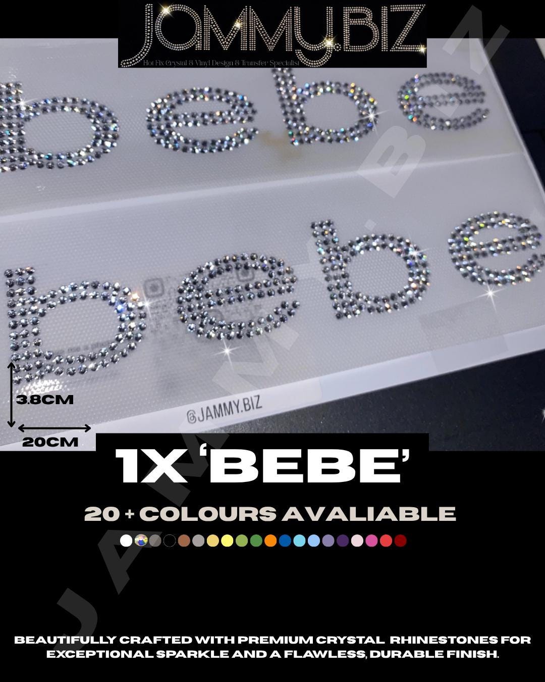 1x Bebe Crystal Logo Rhinestone Hot Fix Iron on Heat Diamante