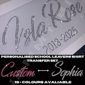 Gepersonaliseerde SCHOOLVERLAGERSSHIRT, 2026, strass, hotfix, kristaloverdracht, custom, jaar 6, 11 jaar, Sixth Form, Diamante, Sparkle