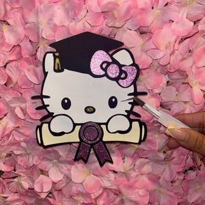 Glitter Cardstock Kitty Graduation Topper: Bouquet & Cake Decor (5 inch)