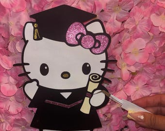 Adorno de graduación de gatito en cartulina brillante: decoración para ramos y pasteles.