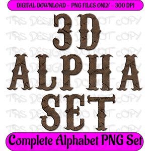 Juego de alfabeto 3D de cuero con números y símbolos, descarga instantánea PNG, elementos de sublimación alfa occidental, imágenes prediseñadas de letras