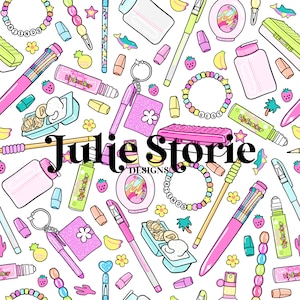 90s Girl Back to School Seamless Repeat Pattern for Fabric Sublimation