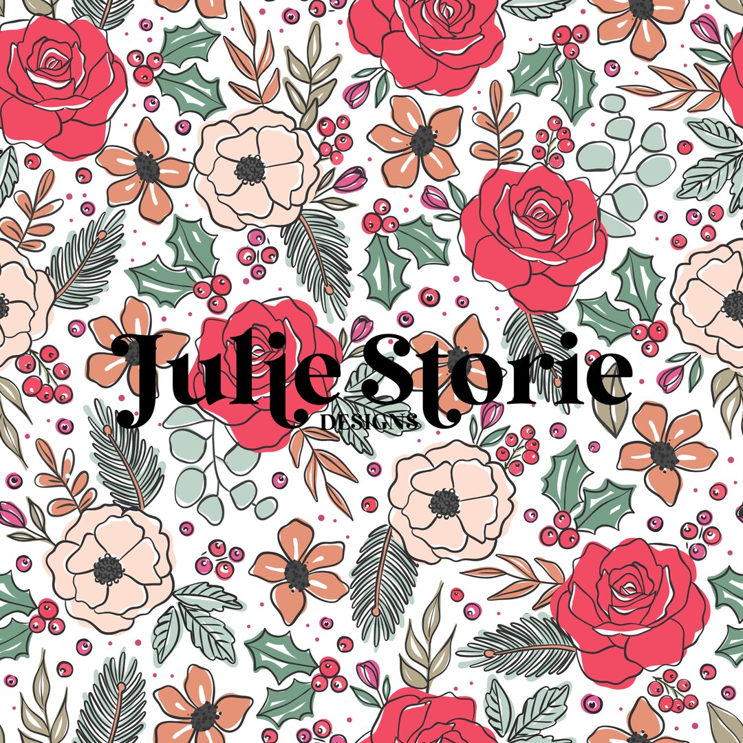 Red Green Christmas Floral Seamless Repeat Pattern for Fabric ...